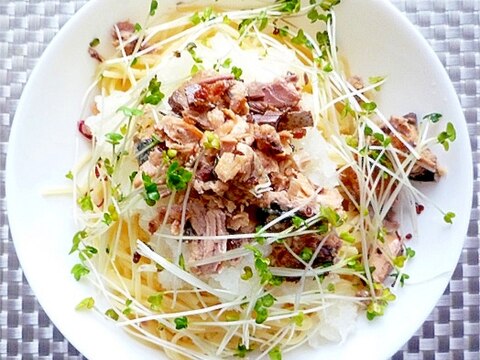 Ça va? サヴァ缶で　鯖おろしパスタ